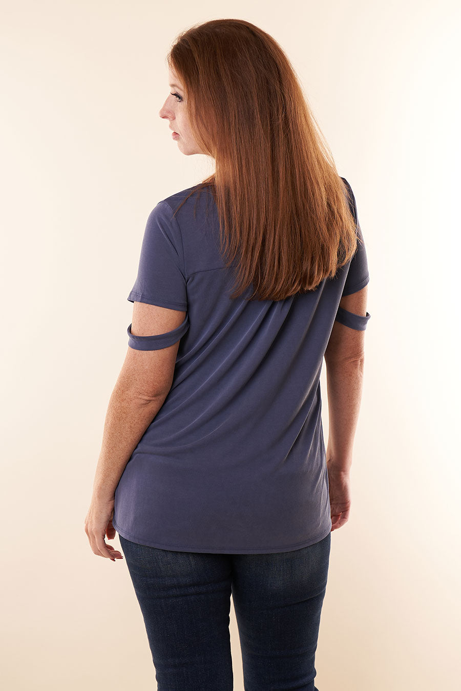 Caught Your Eye Top With Sleeve Slit - Navy Back