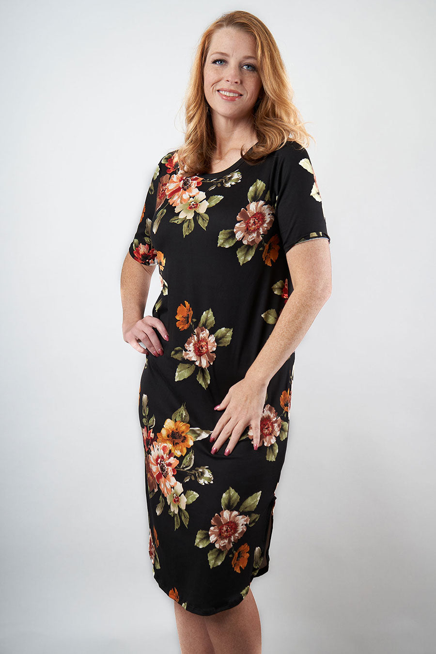 Lovely Petals Black Dress With Floral Print Front