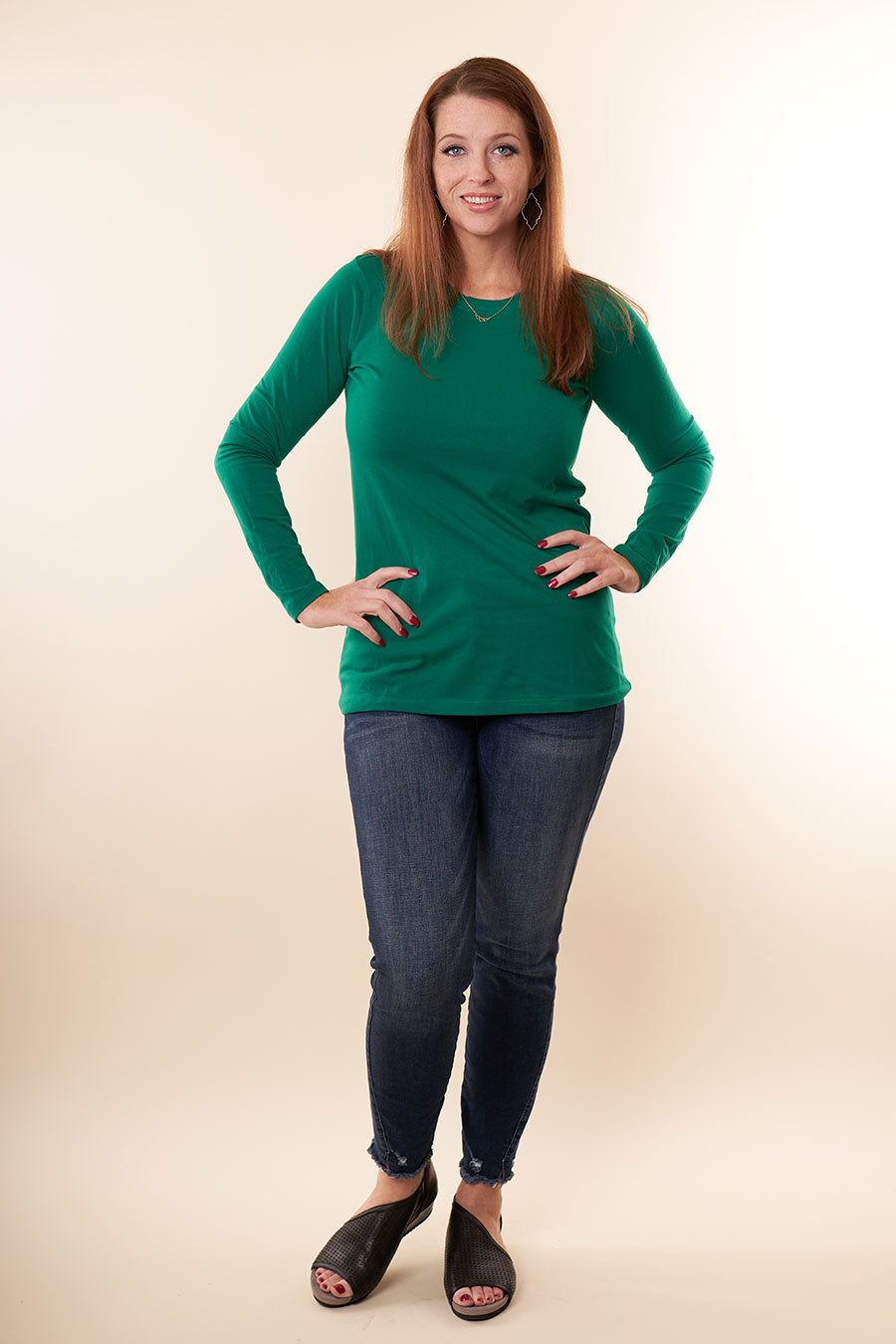 Merry And Bright Long Sleeve Top Green Profile 