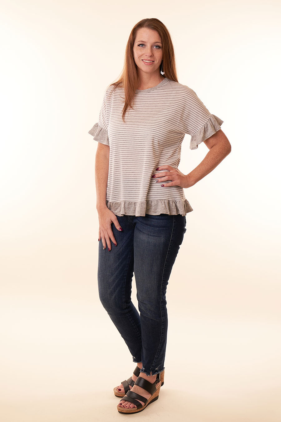 Pretty In Stripes Heather Grey Top Front