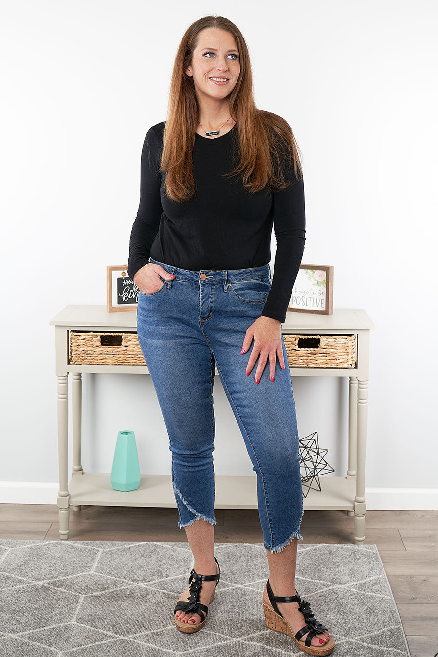 A Little Sass Capri Jeans Wearing