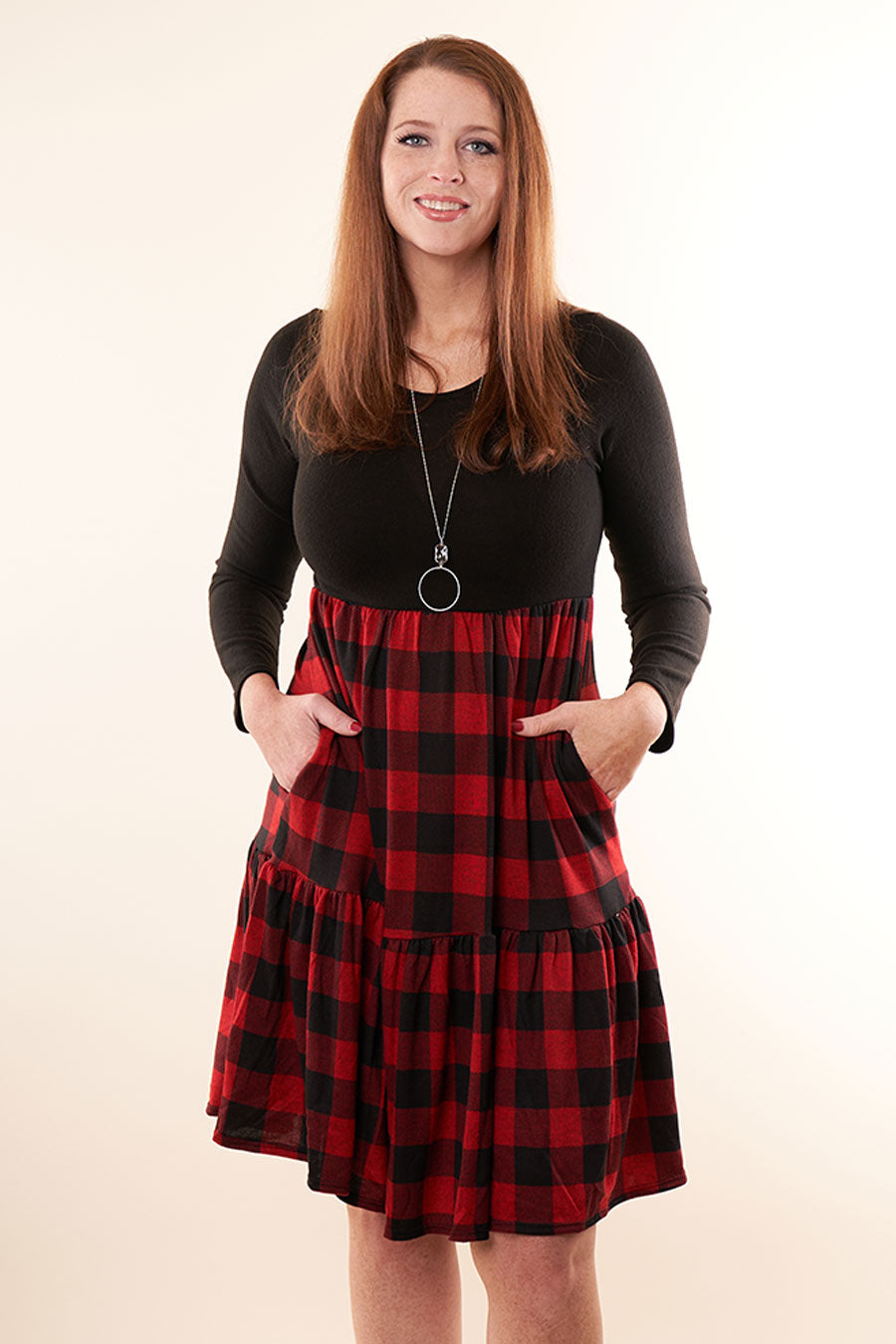 red and black buffalo plaid dress Buffalo Plaid Dress and Cardigan