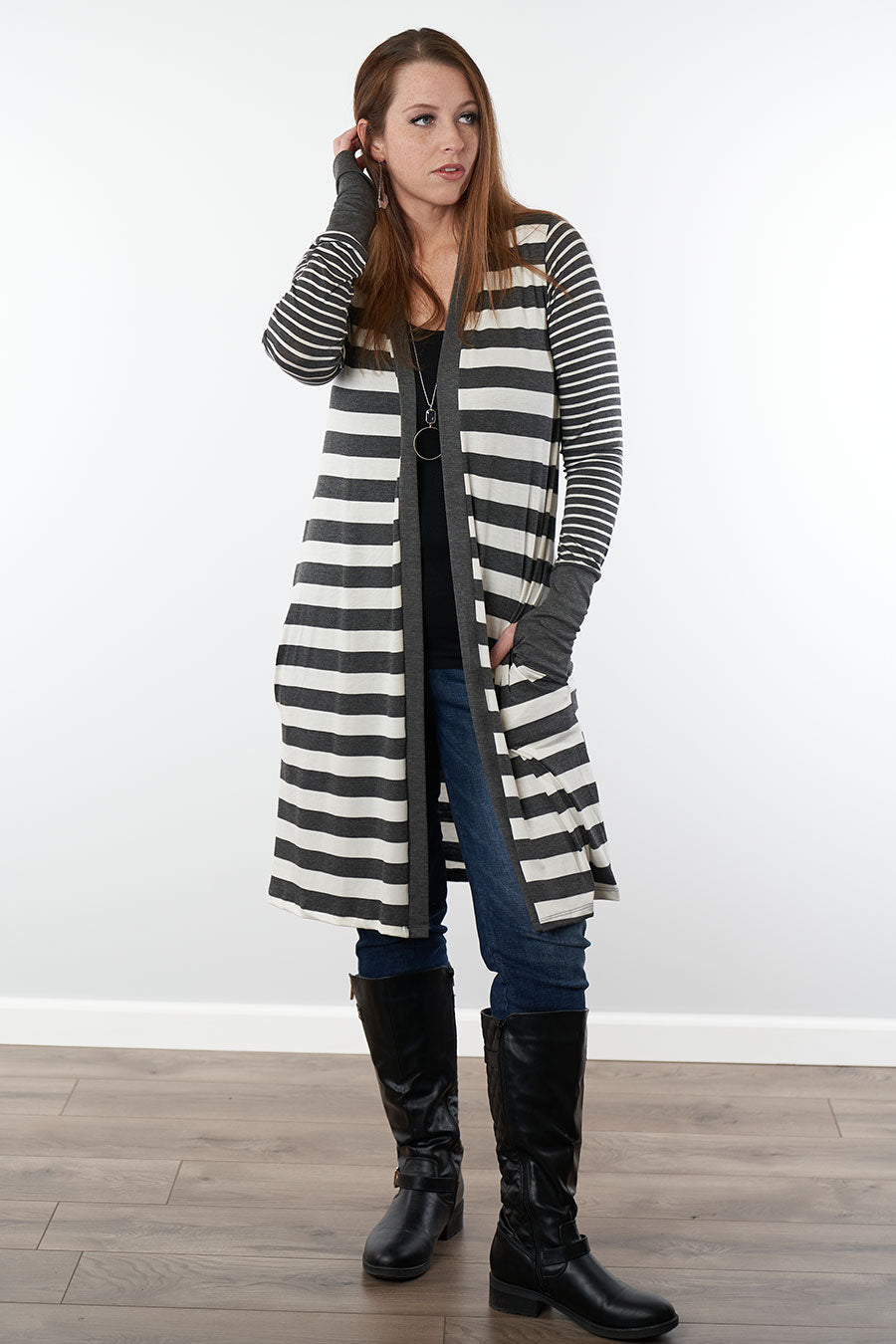Don't Waste A Moment Striped Cardigan Front
