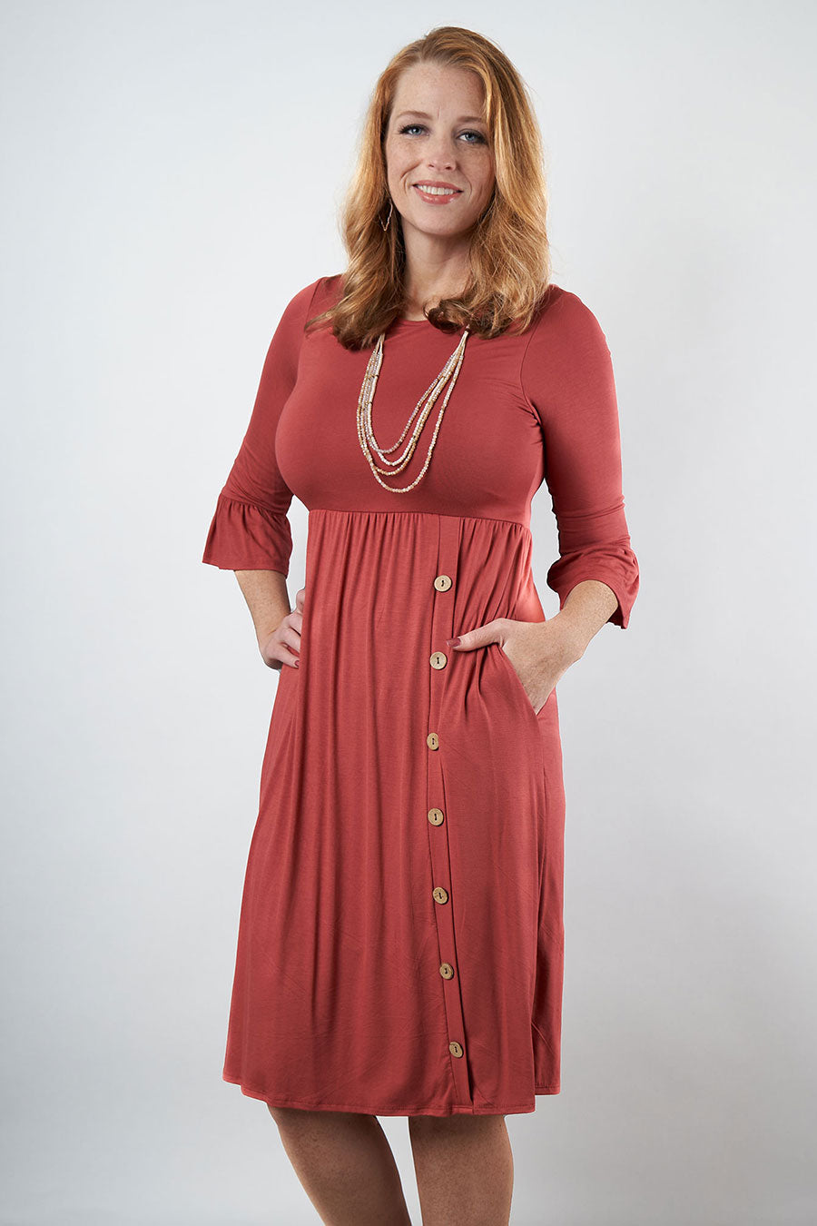 Head Of The Class Midi Dress With Button Detail Front