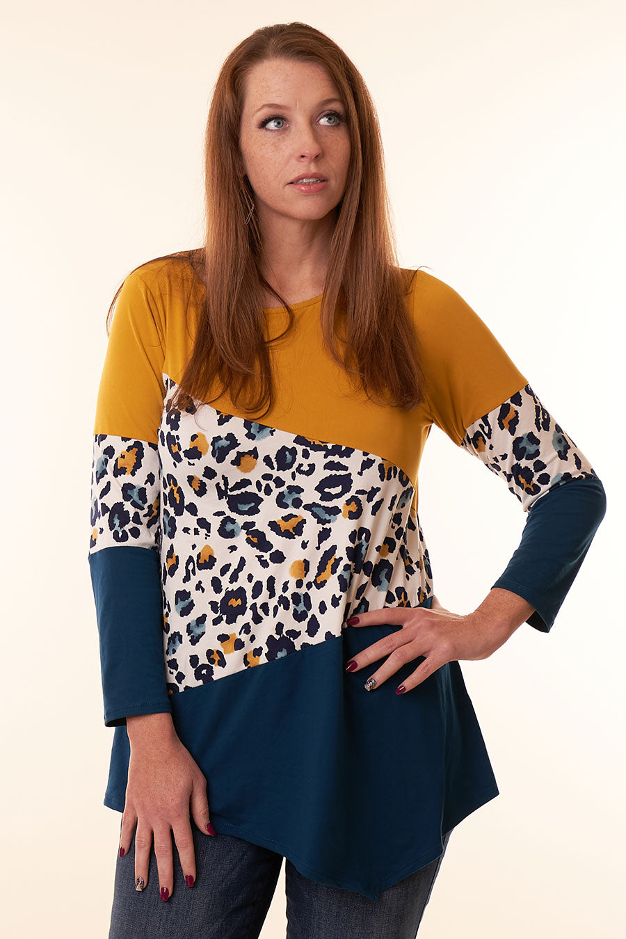Make Your Own Path Color Block &amp; Animal Print Tunic Front