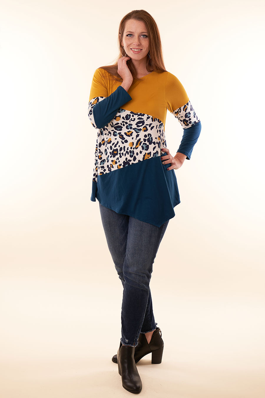 Make Your Own Path Color Block & Animal Print Tunic Front