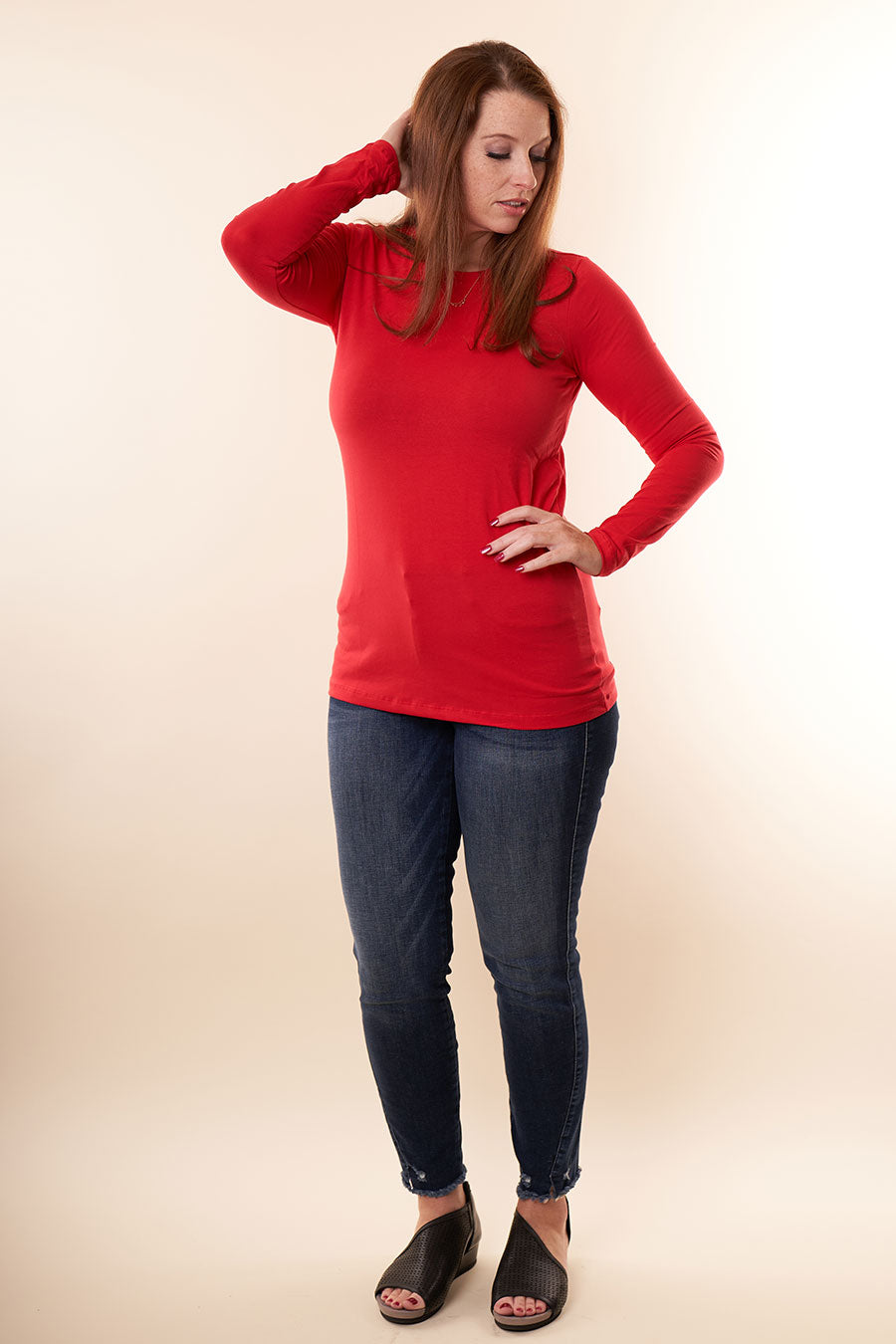 Merry And Bright Long Sleeve Top Red Front