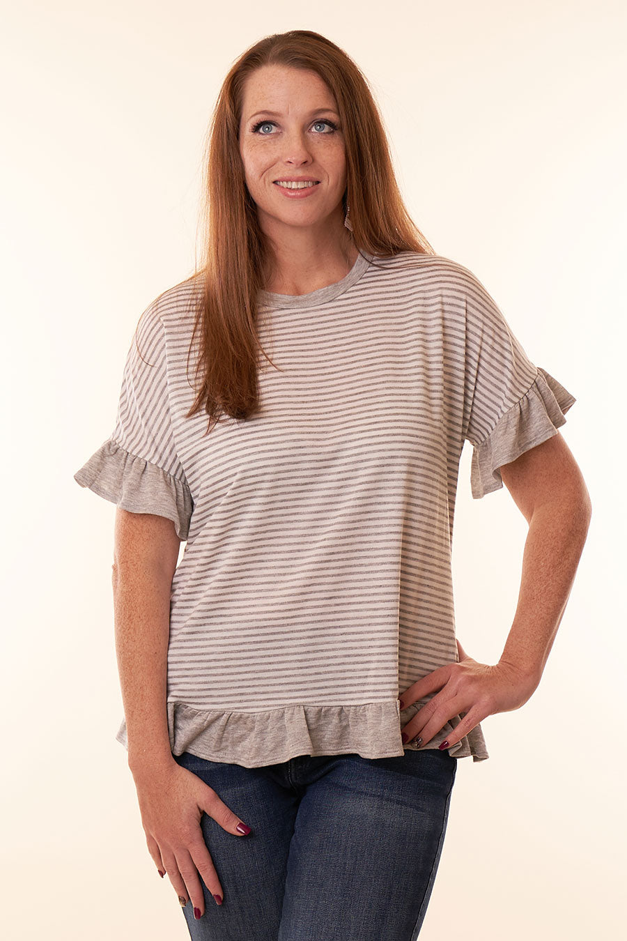 Pretty In Stripes Heather Grey Top Front