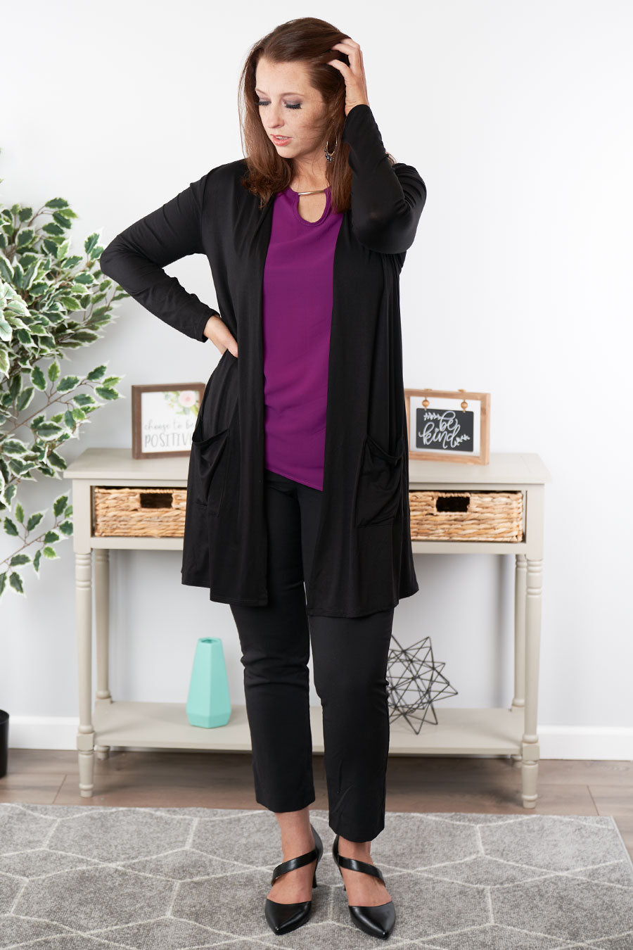 Put It Together Cardigan Black Front