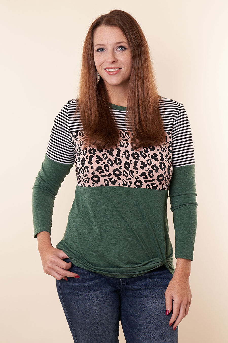 We Meet Again Leopard Color Block Top Front