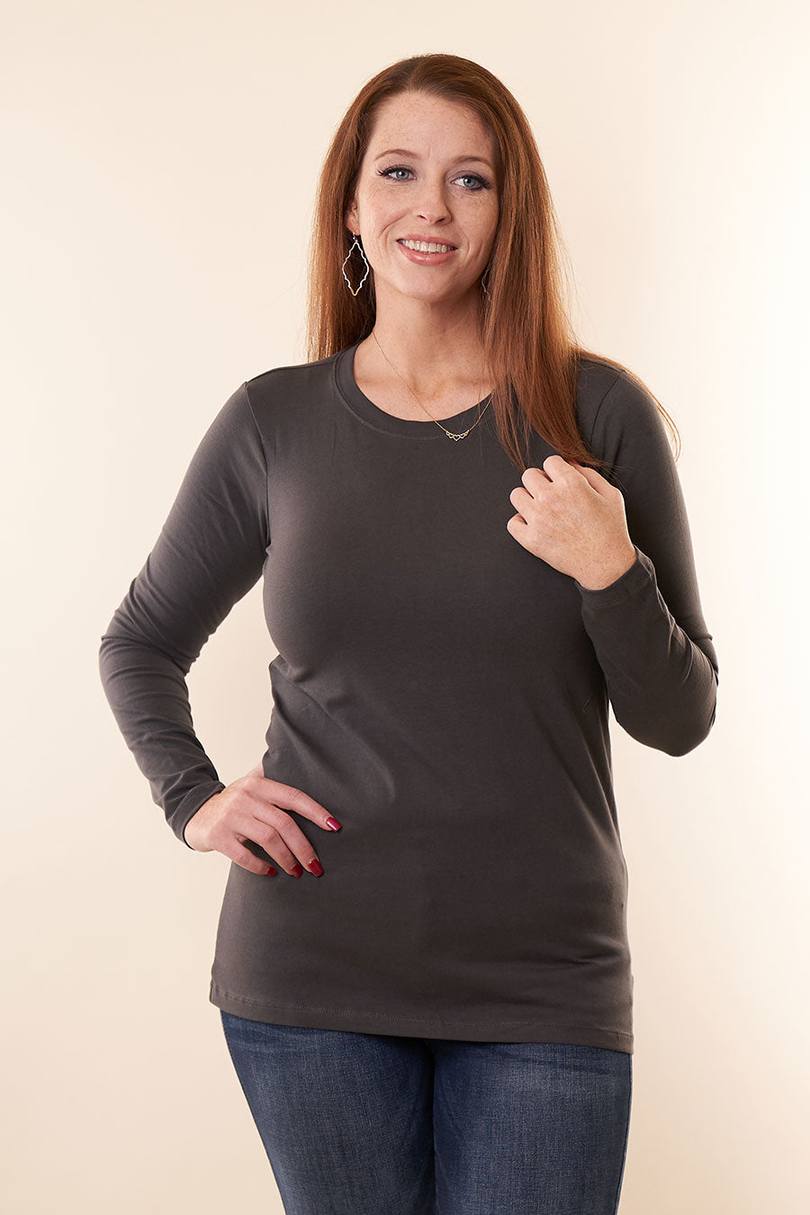 Won't Let You Down Long Sleeve Top Front Grey